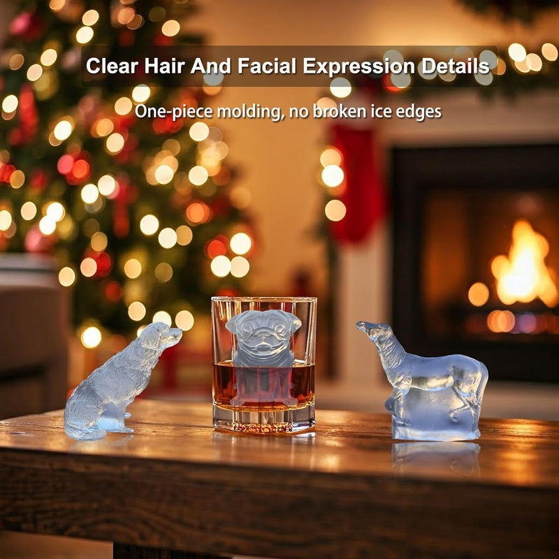 SIUPER 3D Pug Dog Ice Cube Silicone Molds Tray for Whiskey, Cocktail, Drink Decor, Bar; Rich Details. Fun Animal Shape Large Dogs Candle Epoxy Resign Mold; Pug Gifts for Women Kids Puppy Lover, 2 Pack - Image 2